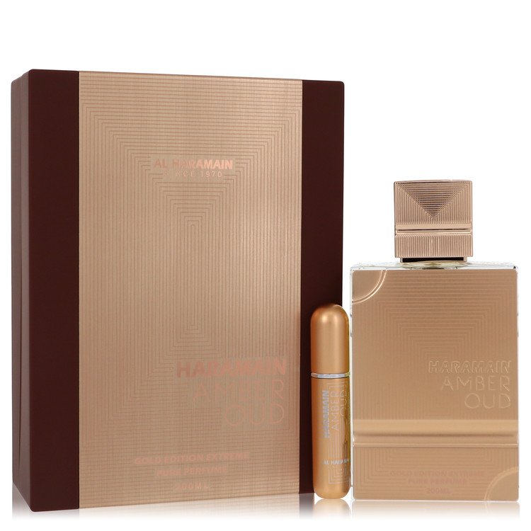 Al Haramain Amber Oud Gold Edition Extreme by Al Haramain Gift Set 6.7 oz 6.7 Pure Perfume Spray + 0.34 oz Refillable Spray Al Haramain Amber Oud Gold Edition Extreme by Al Haramain Gift Set 6.7 oz 6.7 Pure Perfume Spray + 0.34 oz Refillable Spray